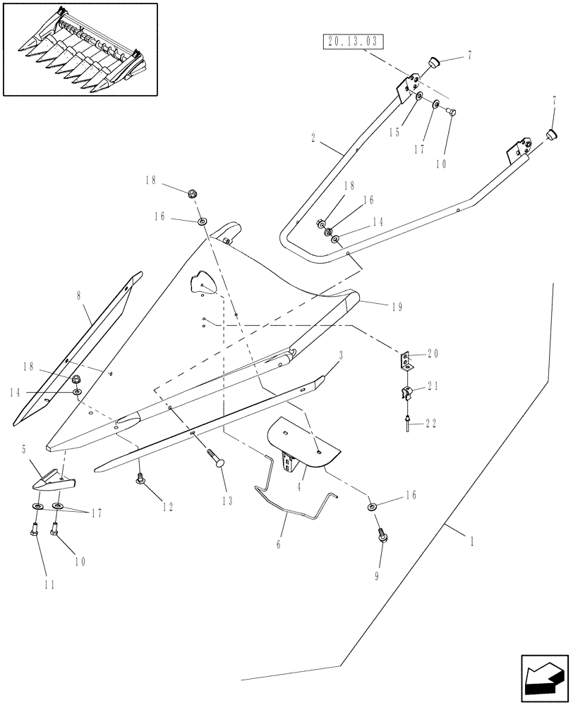 Схема запчастей Case IH 3408-38 - (20.13.01) - INNER DIVIDERS, POINT, 20", 22", 30", 70CM (58) - ATTACHMENTS/HEADERS