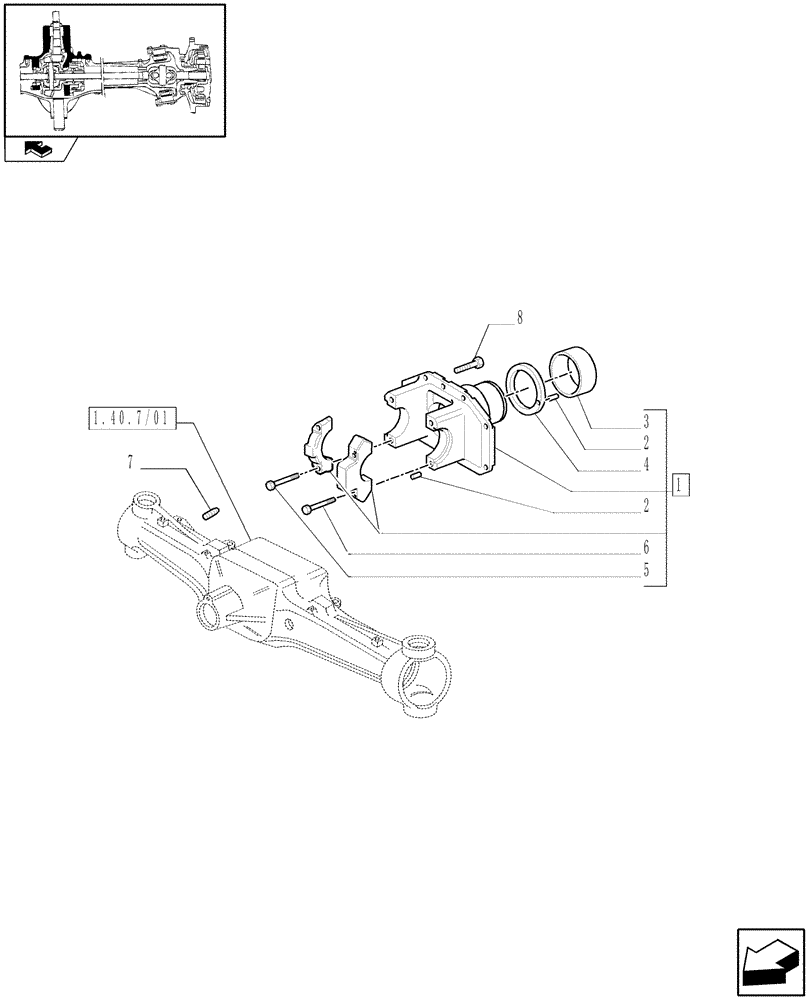 Схема запчастей Case IH PUMA 125 - (1.40. 7/05[01A]) - (CL.3) FRONT AXLE WITH DOG CLUTCH AND STEERING SENSOR - SUPPORT - D5954 (VAR.330409) (04) - FRONT AXLE & STEERING