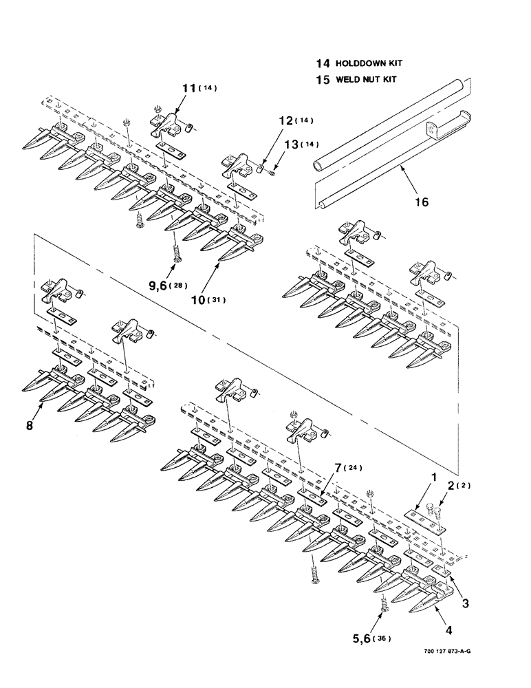 Схема запчастей Case IH 8820 - (3-22) - HOLDDOWN AND GUARD ASSEMBLY, 16 FOOT RANGE GUARD (09) - CHASSIS