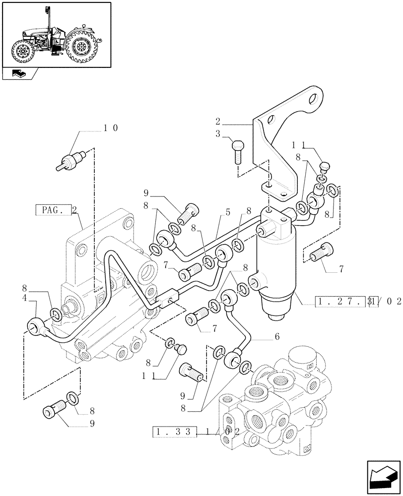 Схема запчастей Case IH FARMALL 85C - (1.27.3/03[03]) - 2WD TRACTION SELECTION WITH 32X16 HYDR. TRANSMISSION - ACCUMULATOR AND PIPES (VAR.336401) (03) - TRANSMISSION