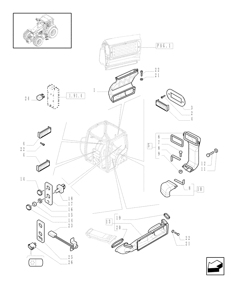 Схема запчастей Case IH MXU135 - (1.94.2[02]) - HEATING/AIR CONDITIONING - VENTILATION DUCTS (10) - OPERATORS PLATFORM/CAB