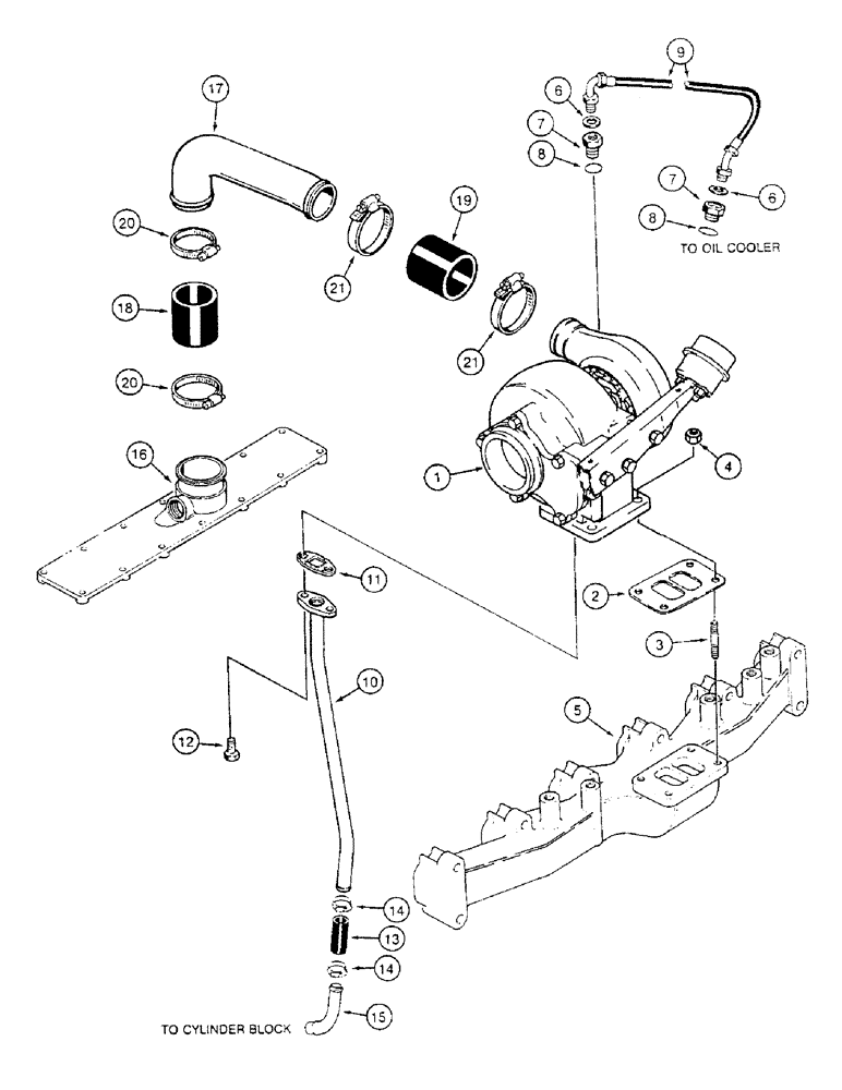 Схема запчастей Case IH 8850 - (10-24) - TURBOCHARGER SYSTEM, SERIAL NUMBER CFH0099165 AND LATER (02) - ENGINE