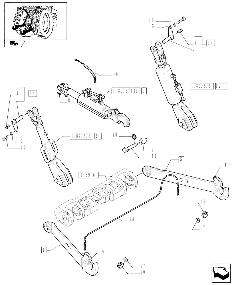 Схема запчастей Case IH PUMA 155 - (1.89.6/03) - CAT.2/3 QUICK ATTACH LINKS FOR HYDR. LINKAGE ADJUSTMENT -TOOLING CONNECTION UNIT (VAR.330921-331921) (09) - IMPLEMENT LIFT