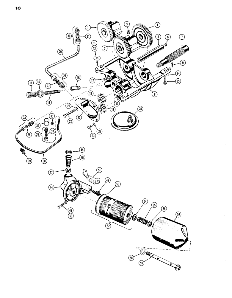 Схема запчастей Case IH A301D - (16) - BALANCER AND OIL PUMP / ENGINE OIL FILTER, DIESEL ENGINE 