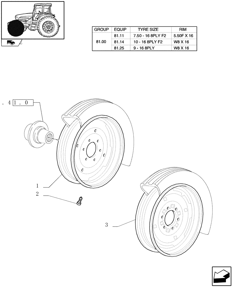 Схема запчастей Case IH FARMALL 105U - (81.00[01]) - FRONT WHEELS - 2WD (11) - WHEELS/TRACKS