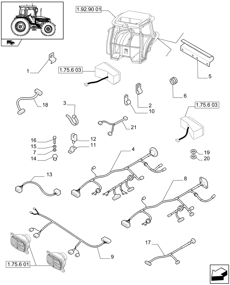 Схема запчастей Case IH FARMALL 70 - (1.75.4[02A]) - AUXILIARY CABLES - D6480 (06) - ELECTRICAL SYSTEMS