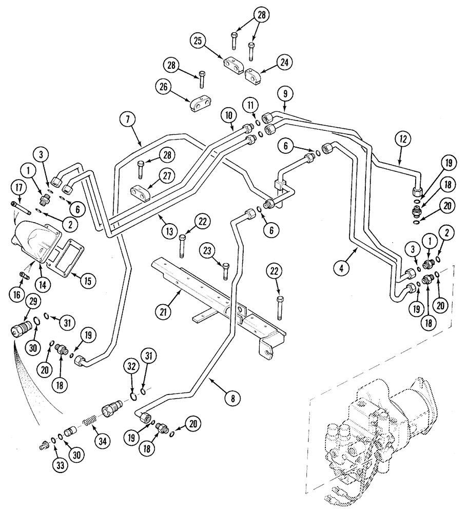 Схема запчастей Case IH 5220 - (8-68) - HYDRAULIC, DRAFT AND POSITION SENSING LINES (08) - HYDRAULICS