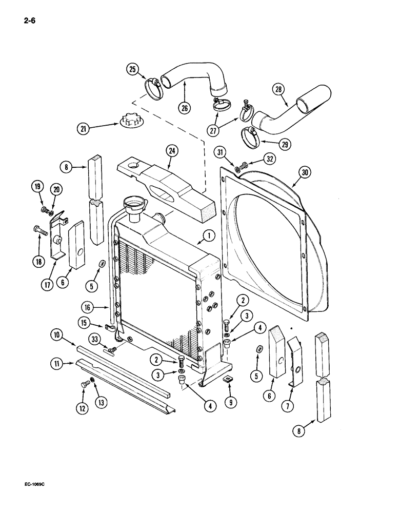 Схема запчастей Case IH 895 - (2-06) - RADIATOR AND CONNECTIONS, WITH AIR CONDITIONING OR, WITH TROPICAL COOLING (02) - ENGINE