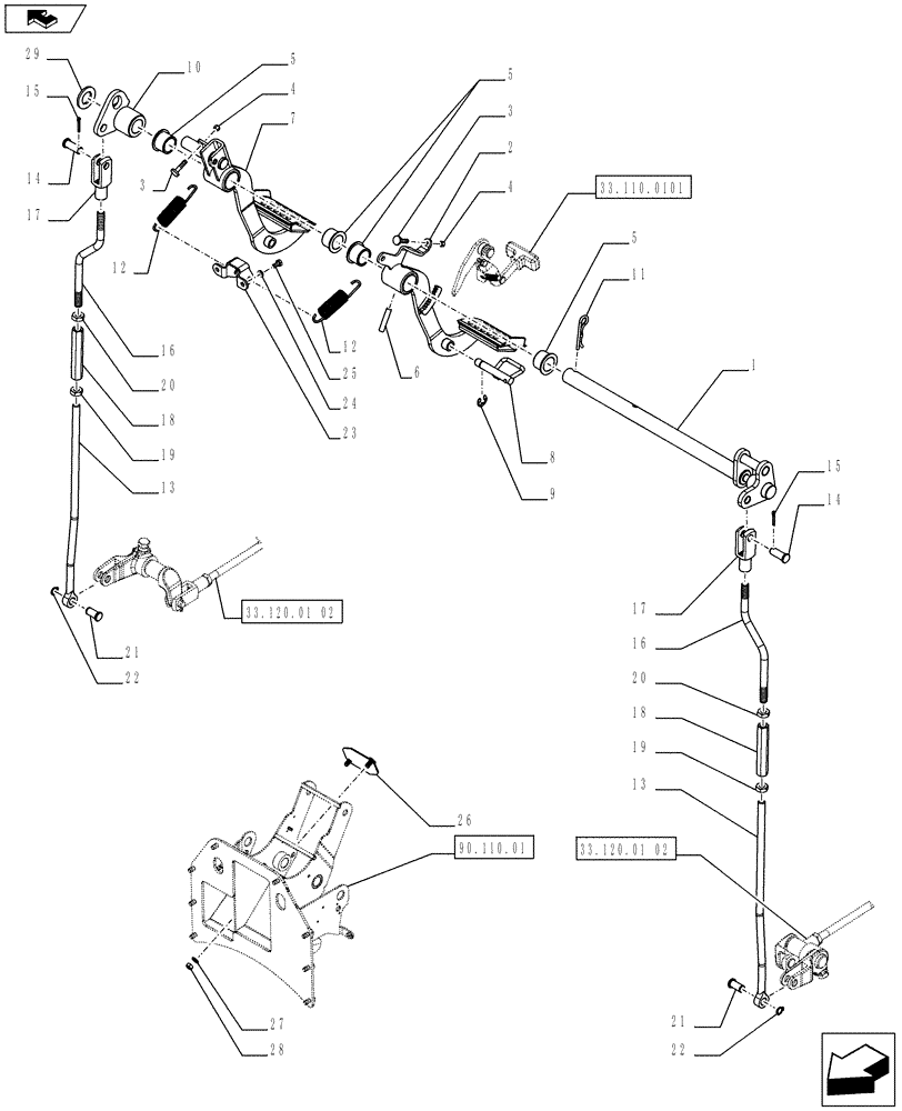 Схема запчастей Case IH FARMALL 75C - (33.202.0401) - BRAKE PEDALS - L/CAB - NAR (33) - BRAKES & CONTROLS