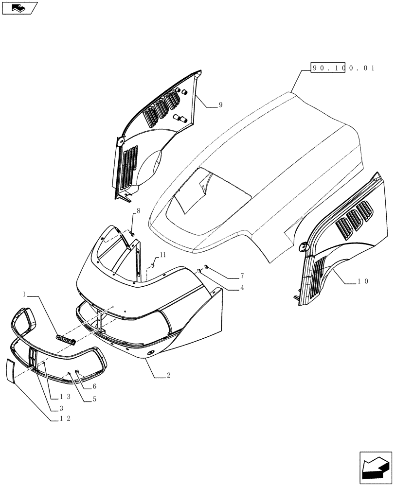 Схема запчастей Case IH FARMALL 75C - (90.100.02) - HOOD - GRILLE (90) - PLATFORM, CAB, BODYWORK AND DECALS