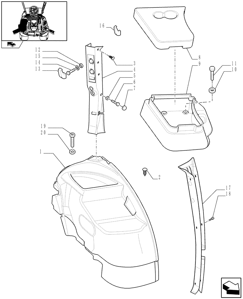 Схема запчастей Case IH PUMA 125 - (1.93.0[01A]) - CONTROLS COVER - LH - D6742 (10) - OPERATORS PLATFORM/CAB