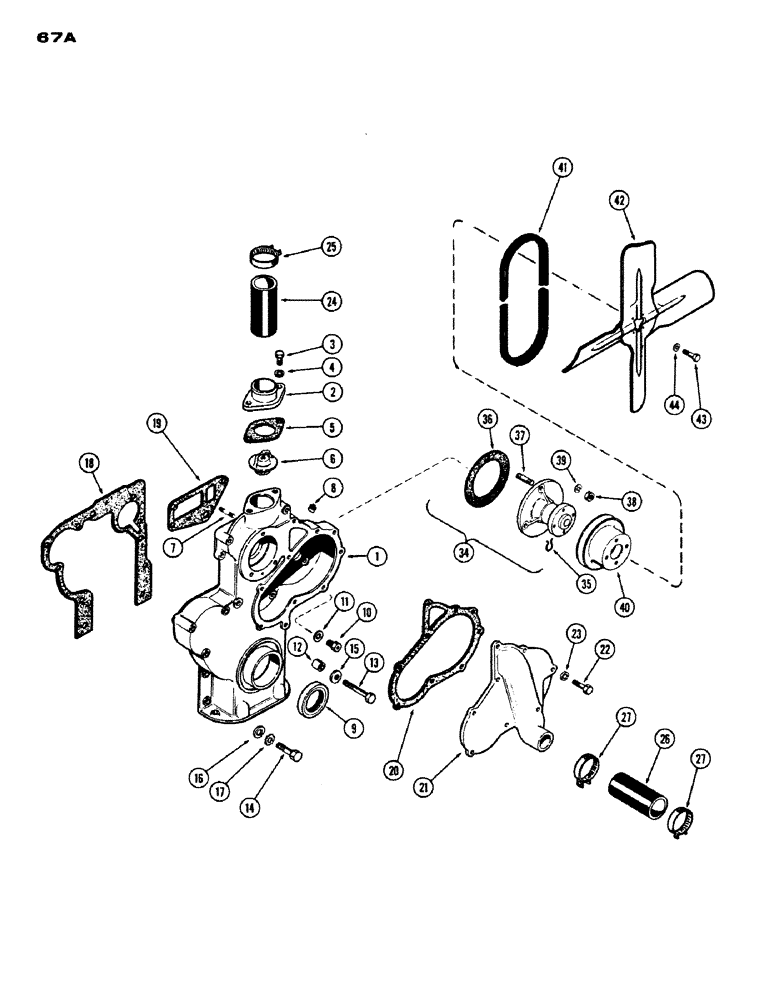 Схема запчастей Case IH 430 - (067A) - ENGINE COOLING SYSTEM, 430-530, 188, DIESEL ENGINE, USED PRIOR TO ENGINE SERIAL NUMBER 2627377 (02) - ENGINE