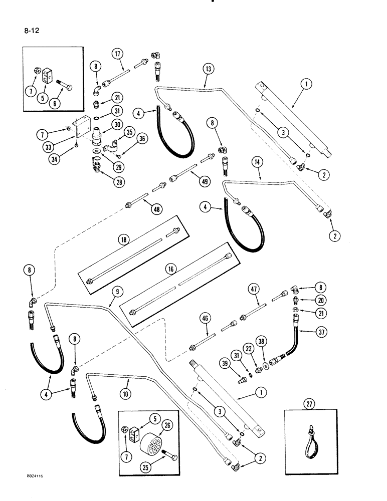 Схема запчастей Case IH 1020 - (8-12) - REEL FORE AND AFT ADJUSTMENT HYDRAULIC SYSTEM, 15, 16-1/2, 17-1/2 AND 20 FOOT HEADER (35) - HYDRAULIC SYSTEMS