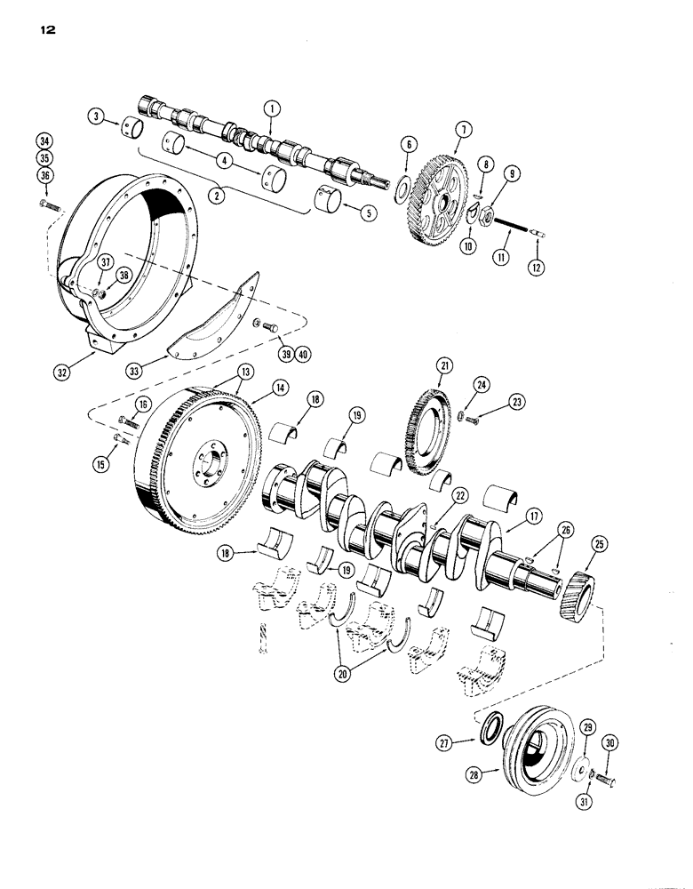 Схема запчастей Case IH A301D - (12) - CAMSHAFT / CRANKSHAFT - FLYWHEEL & HOUSING, DIESEL ENGINE 