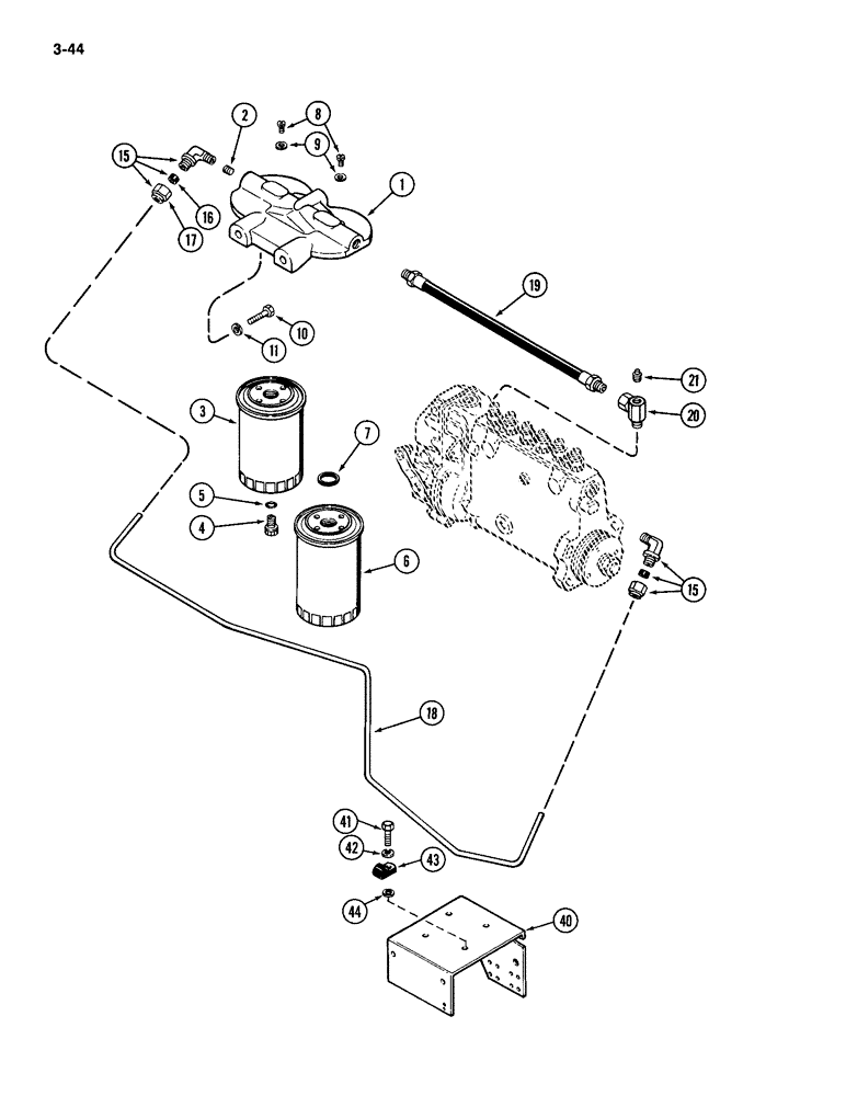 Схема запчастей Case IH 2094 - (3-44) - FUEL INJECTION FILTER SYSTEM, 504BD DIESEL ENGINE (03) - FUEL SYSTEM