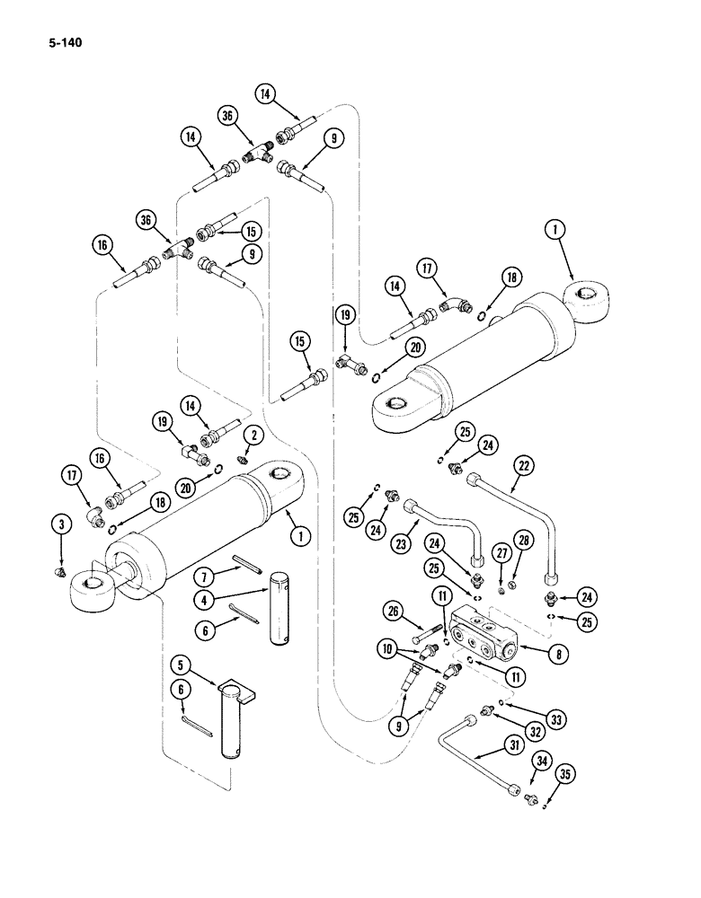 Схема запчастей Case IH 4994 - (5-140) - REAR STEERING HYDRAULICS, CYLINDERS AND CHECK VALVE (05) - STEERING