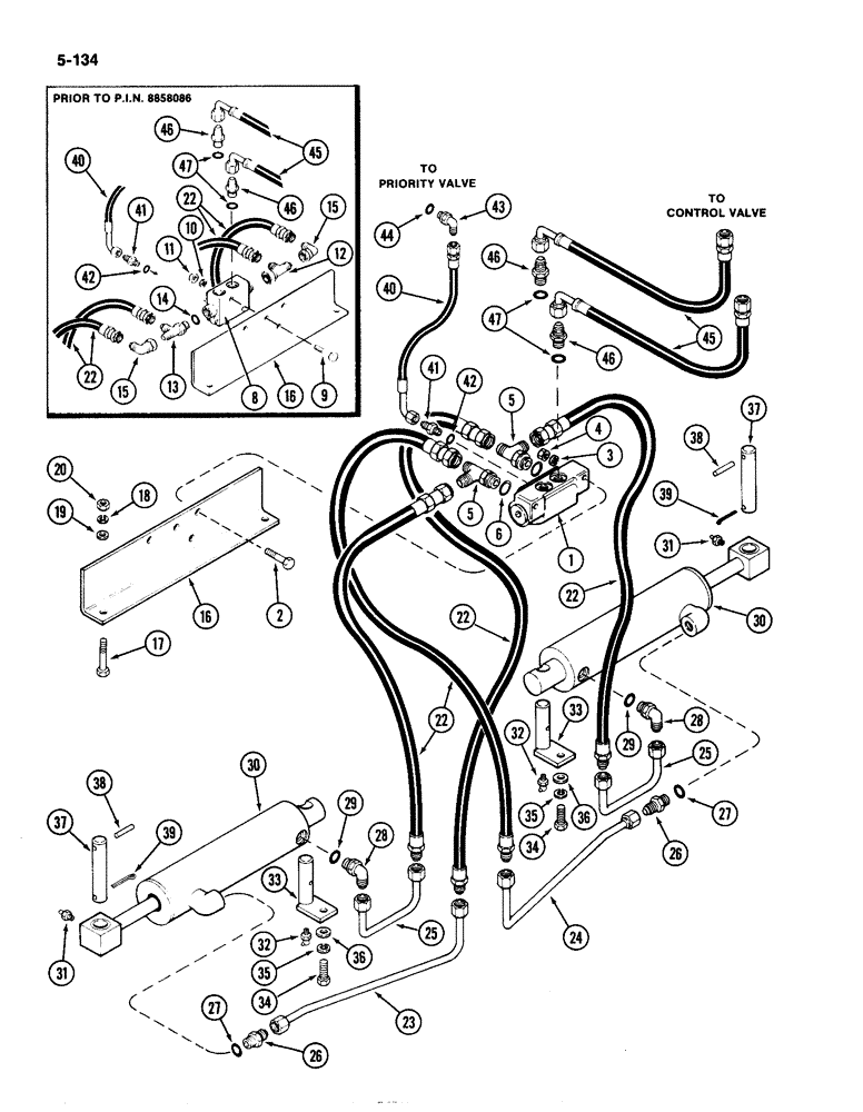 Схема запчастей Case IH 4490 - (5-134) - REAR STEER HYDRAULICS, CHECK VALVE AND CYLINDERS (05) - STEERING