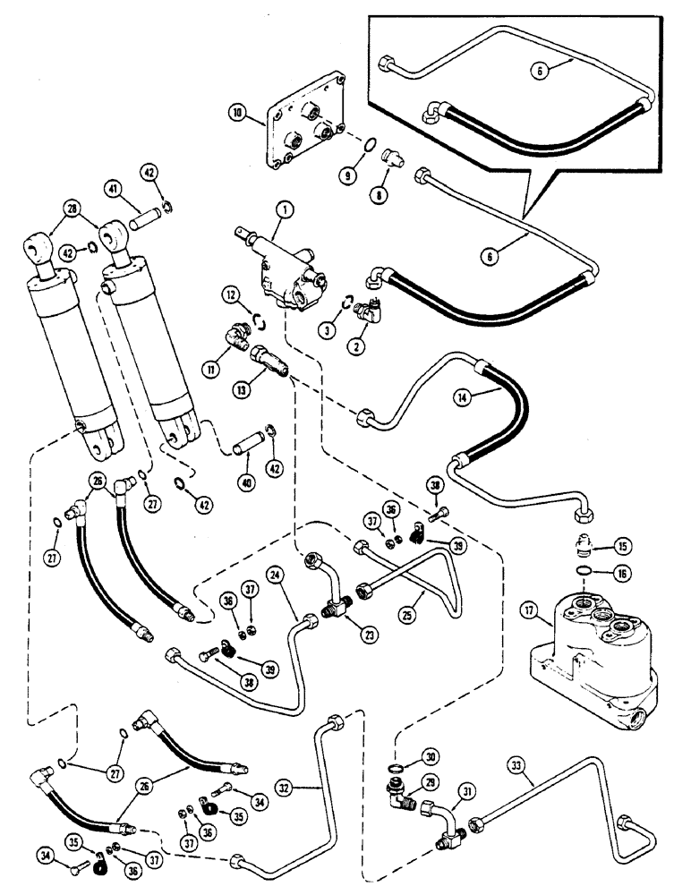 Схема запчастей Case IH 2670 - (382) - HYDRAULIC CIRCUITRY, THREE POINT HITCH, USED BEFORE TRANSMISSION SERIAL NUMBER 10025257 (08) - HYDRAULICS