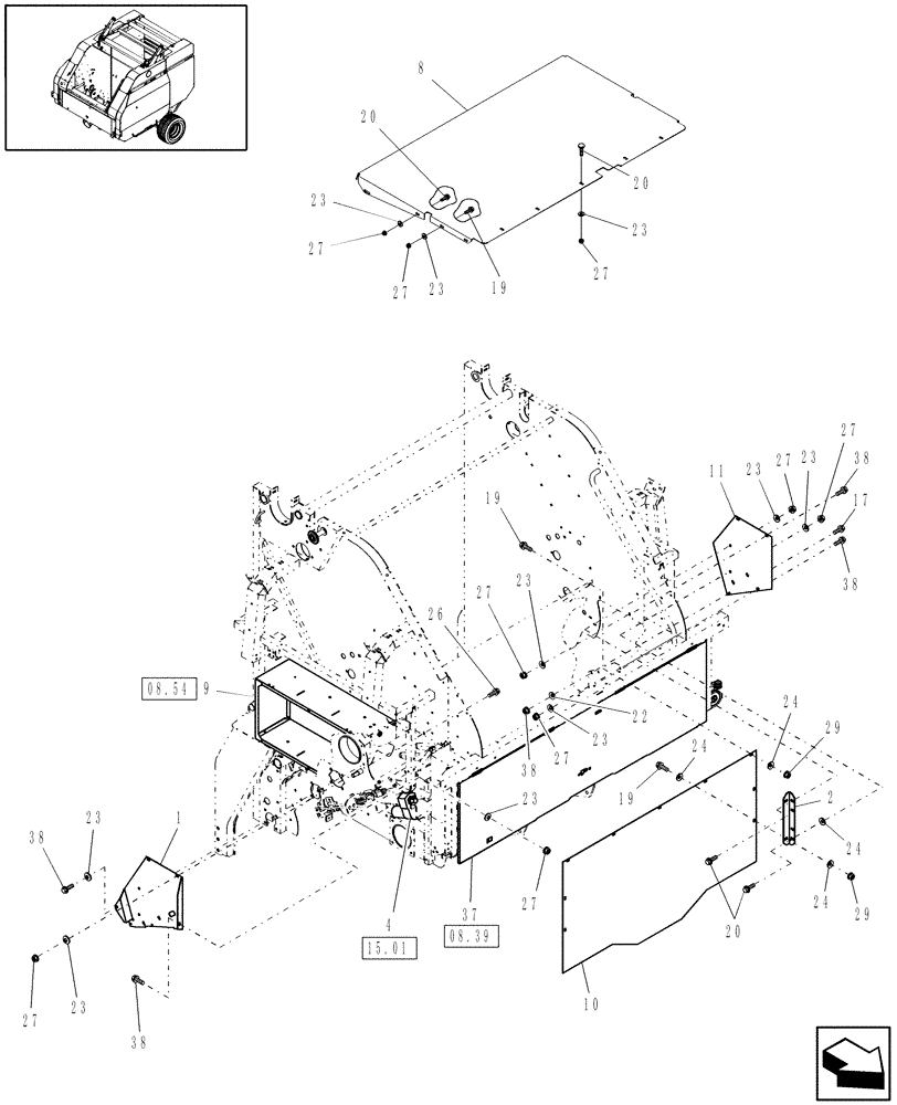 Схема запчастей Case IH RBX463 - (08.56) - SHIELDS, BALE COMMAND™, TWINE, P.I.N. Y6N016414 & AFTER (08) - SHEET METAL/DECALS