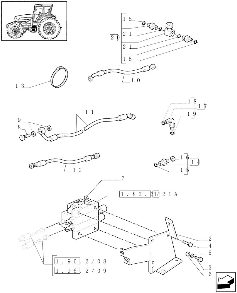 Схема запчастей Case IH MAXXUM 130 - (1.82.7/22[01A]) - LOADER READY WITH 2 ELEMENTS MID MOUNT VALVES - CONTROL VALVE AND PIPES - D6432 (VAR.330820-332820-330821-331821-332821-334821 / 743745; 334820 / 743746) (07) - HYDRAULIC SYSTEM