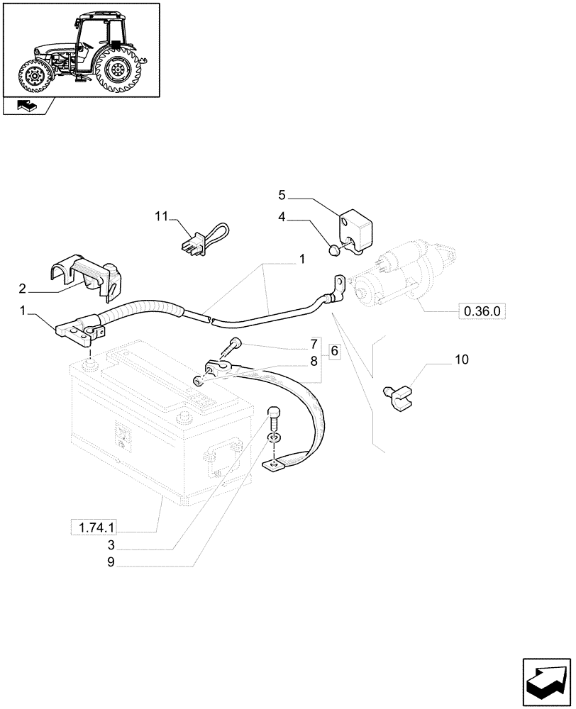 Схема запчастей Case IH FARMALL 65C - (1.75.3/01) - BATTERY CABLES LESS BATTERY ISOLAR SWITCH (VAR.338798) (06) - ELECTRICAL SYSTEMS