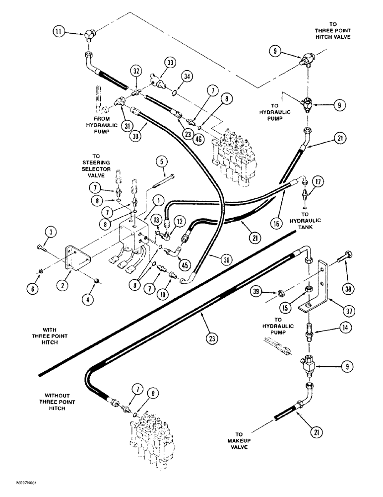 Схема запчастей Case IH 9310 - (5-028) - STEERABLE AXLE HYDRAULIC SYSTEM, WITH OR WITHOUT THREE POINT HITCH (05) - STEERING