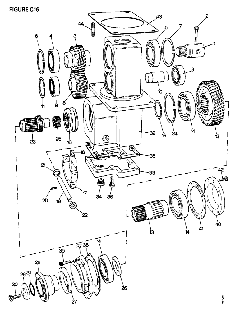 Схема запчастей Case IH 1410 - (C16-1) - GEARBOX, TRANSFER GEARBOX 4WD TRACTORS, KRAMER AXLE, 1410 4WD, 1410Q 4WD Gearbox