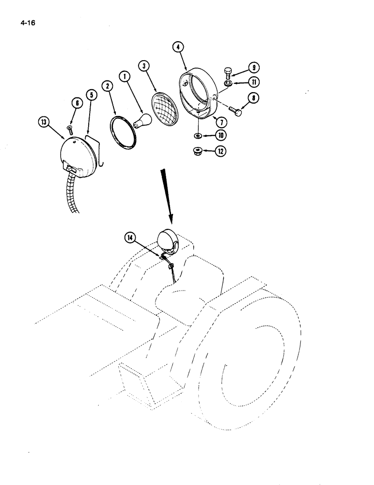 Схема запчастей Case IH 245 - (4-16) - REAR WORK LAMP (04) - ELECTRICAL SYSTEMS