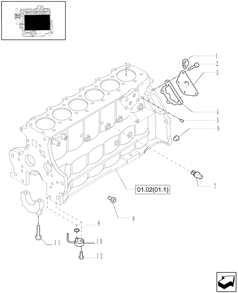 Схема запчастей Case IH WDX2302 - (01.02[01.2]) - CYLINDER BLOCK & RELATED PARTS (01) - ENGINE