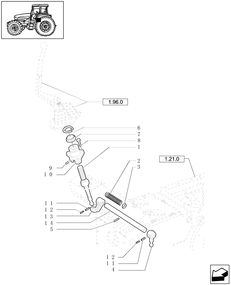 Схема запчастей Case IH JX1070U - (1.29.1) - TRANSMISSION ESTERNALSHIFTING CONTROLS - LOWER LEVER, ROD (03) - TRANSMISSION