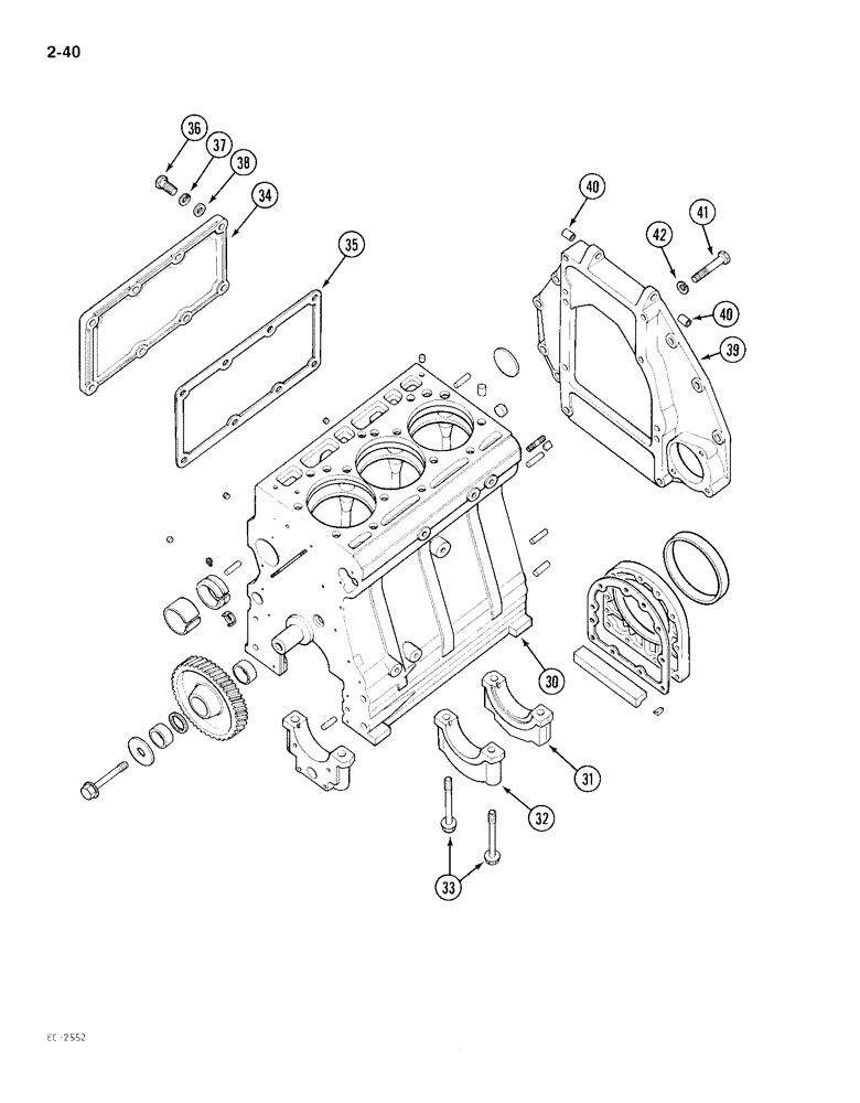 Схема запчастей Case IH 385 - (2-040) - CYLINDER BLOCK AND RELATED PARTS (CONTD) (02) - ENGINE