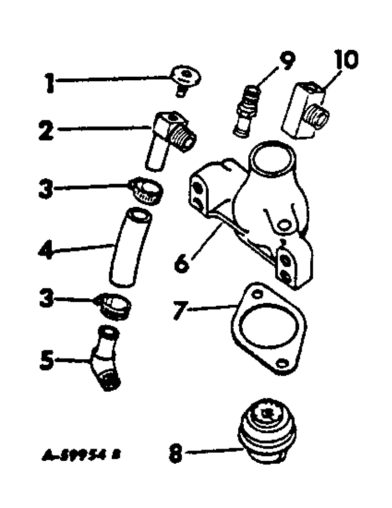 Схема запчастей Case IH 420 - (363) - THERMOSTAT, THERMOSTAT HOUSING, WATER PUMP BY-PASS VALVE AND CONNECTIONS (10) - ENGINE