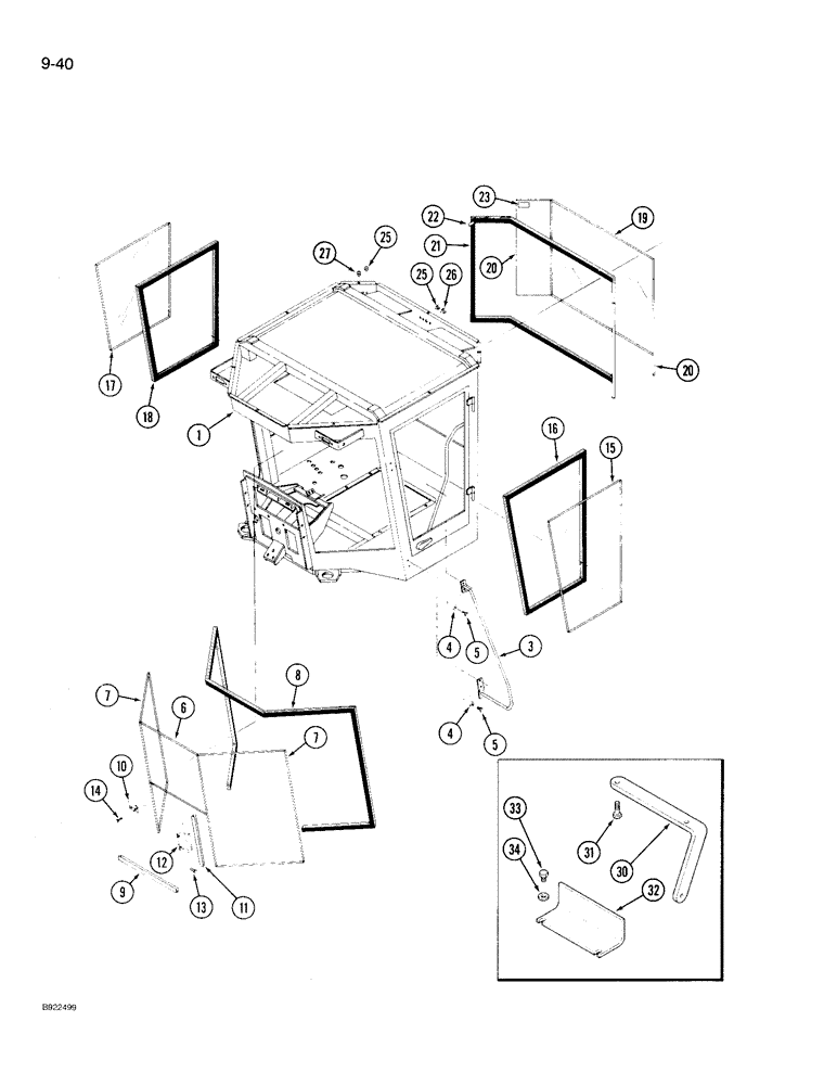 Схема запчастей Case IH 9210 - (9-040) - CAB AND WINDOWS, WITHOUT RADIUSED CORNERS ON GLASS (09) - CHASSIS/ATTACHMENTS