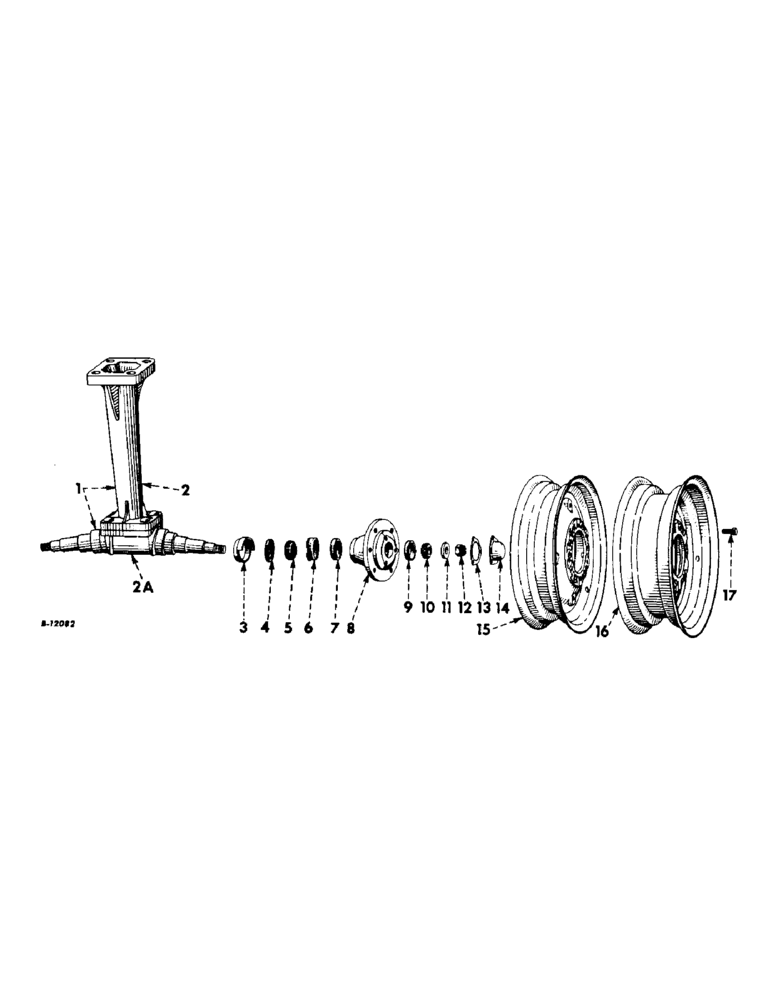 Схема запчастей Case IH 340 - (184) - WHEELS, FRONT WHEEL, AXLE AND BOLSTER, FARMALL 340 SERIES (11) - WHEELS