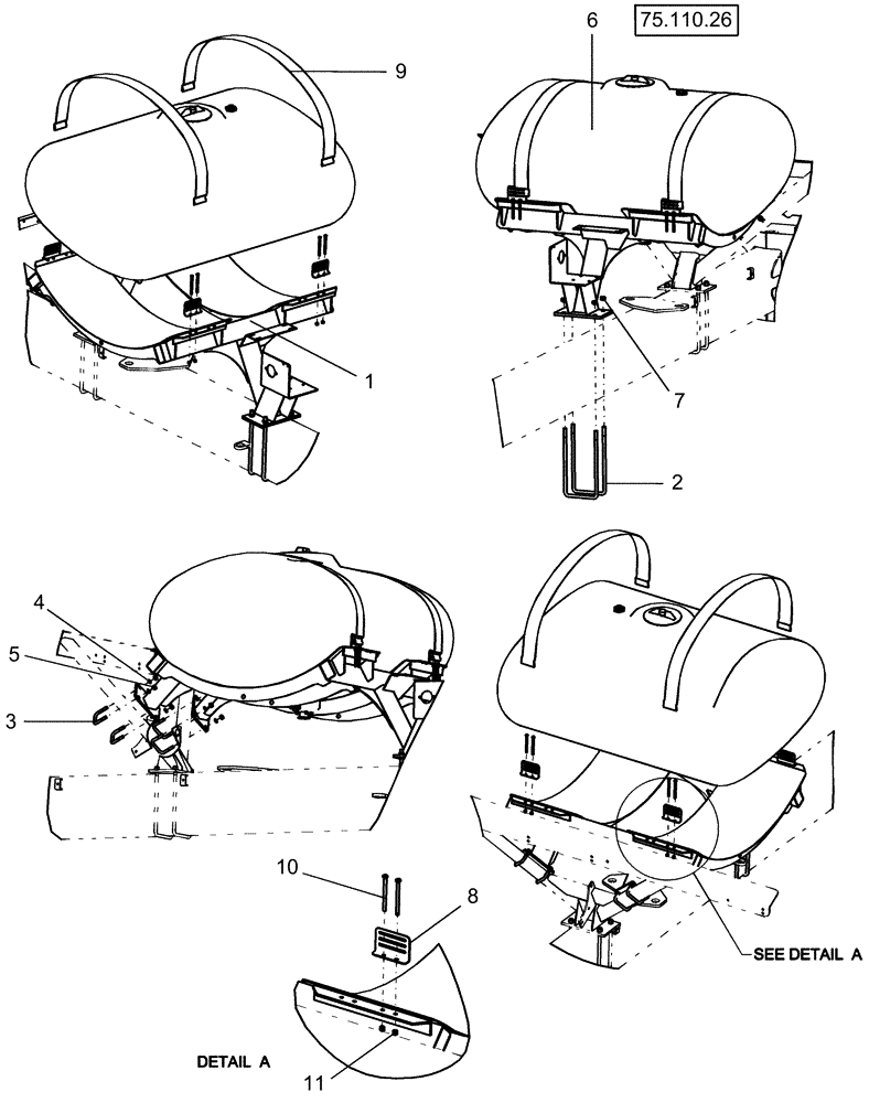 Схема запчастей Case IH 1250 - (75.110.25) - LIQUID FERTILIZER - TANK AND FRAME - 24 ROW, 400 GALLON TANK (75) - SOIL PREPARATION