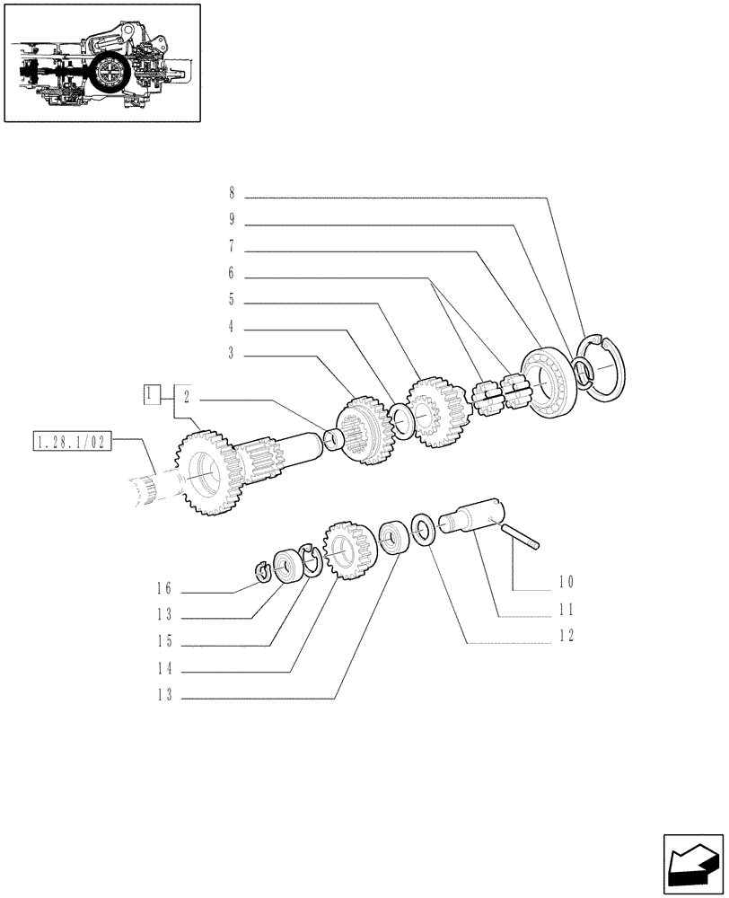 Схема запчастей Case IH JX60 - (1.32.1/03[02]) - (VAR.116) 12X4 (30KM/H) SYNCHROMESH TRANSMISSION - DRIVE SHAFT AND GEARINGS (03) - TRANSMISSION