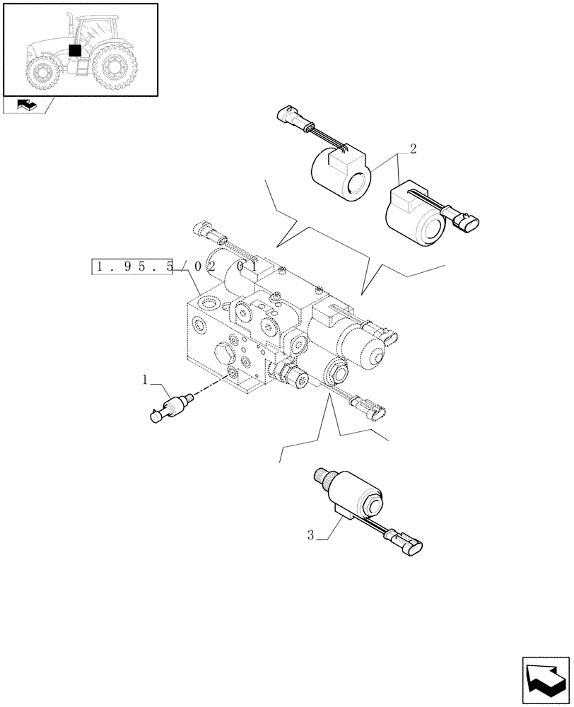 Схема запчастей Case IH PUMA 195 - (1.75.0/05) - (VAR.190-330) AUTOGUIDANCE SYSTEM READY - SOLENOID VALVES AND SENSOR (06) - ELECTRICAL SYSTEMS