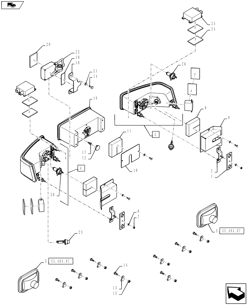 Схема запчастей Case IH TITAN 4530 - (55.404.03) - OPTIONAL FRONT HID LIGHTS (55) - ELECTRICAL SYSTEMS