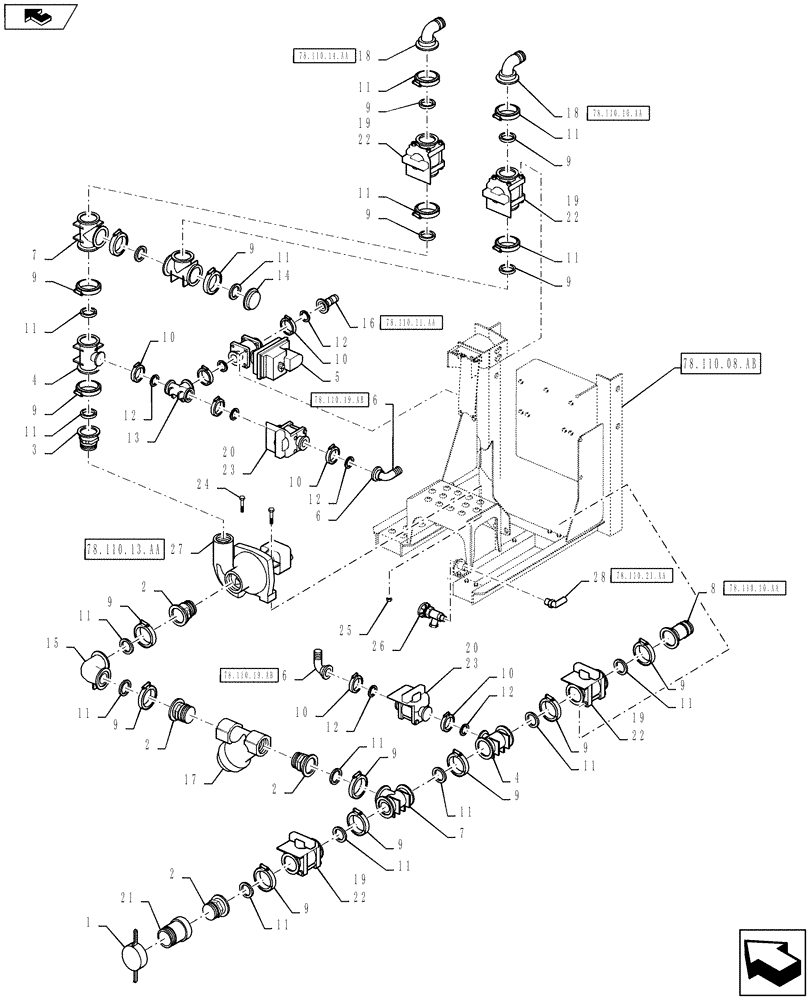 Схема запчастей Case IH 810 - (78.110.08.AC) - PUMP STATION VALVE BREAKDOWN (78) - SPRAYING