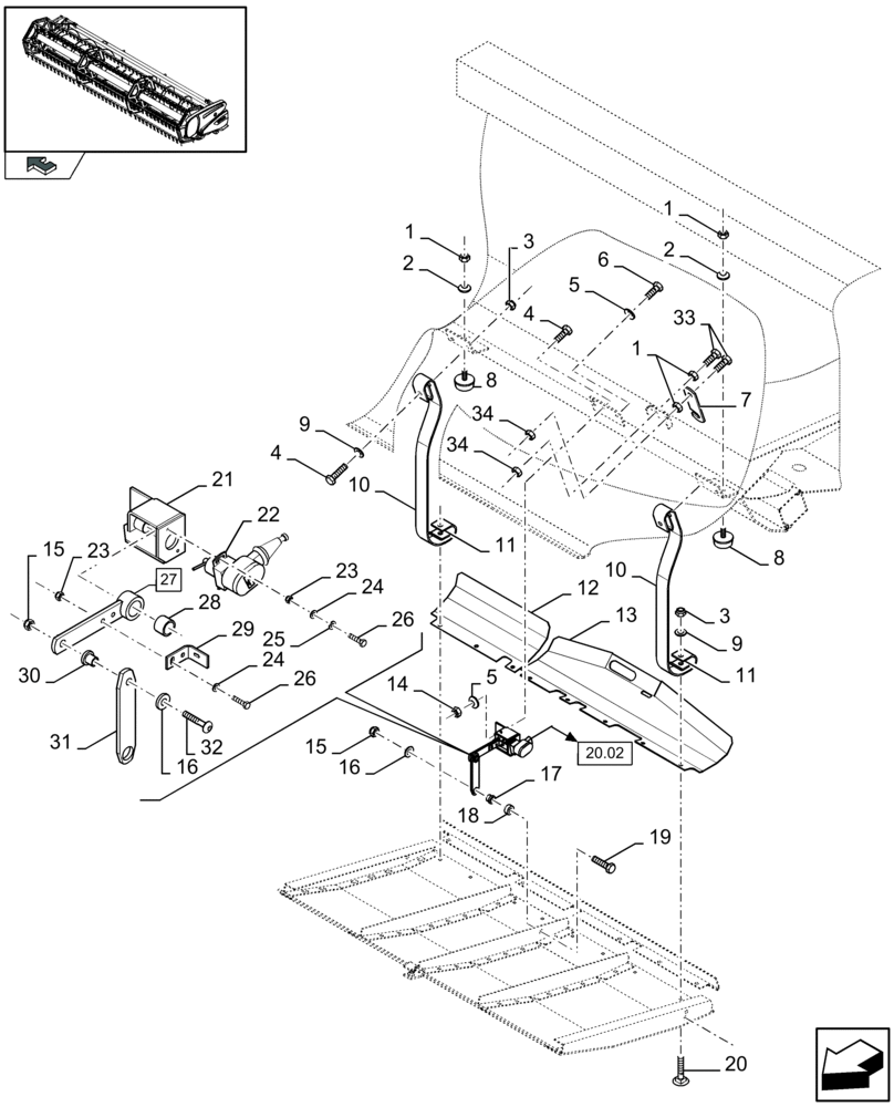 Схема запчастей Case IH 2040 - (20.07[01]) - AUTOFLOAT SENSORS AND PLATES (20) - HEADER