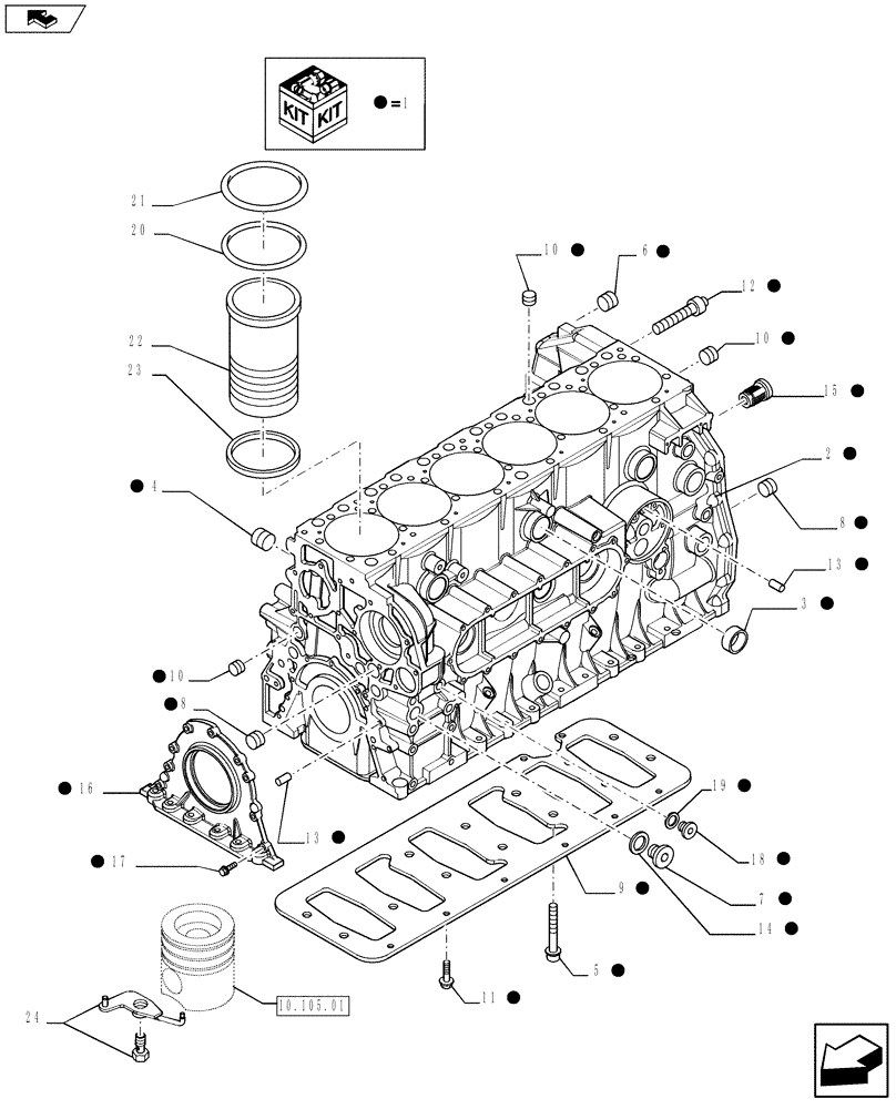 Схема запчастей Case IH 4430 - (10.001.02) - CYLINDER BLOCK & RELATED PARTS (504361662 - 504311100 - 504248099) (10) - ENGINE