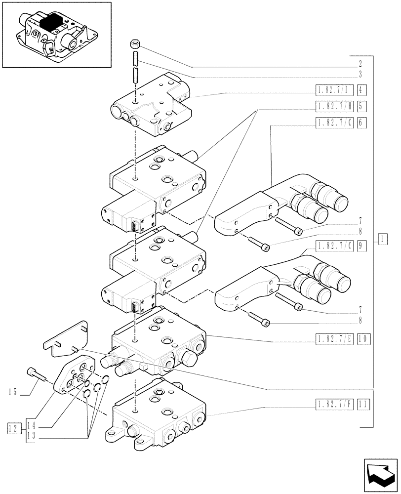 Схема запчастей Case IH MXU110 - (1.82.7/25[01]) - (VAR.361) 2 CCLS (EDC) ELECTRONIC CONTROL VALVES AND ASSOCIATED PARTS - C5504 (07) - HYDRAULIC SYSTEM