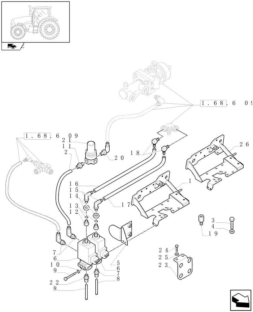 Схема запчастей Case IH PUMA 155 - (1.68.6[08]) - PNEUMATIC TRAILER BRAKE - CONTROL VALVE AND RELEVANT PARTS - C6753 (VAR.332727-332737-332739) (05) - REAR AXLE