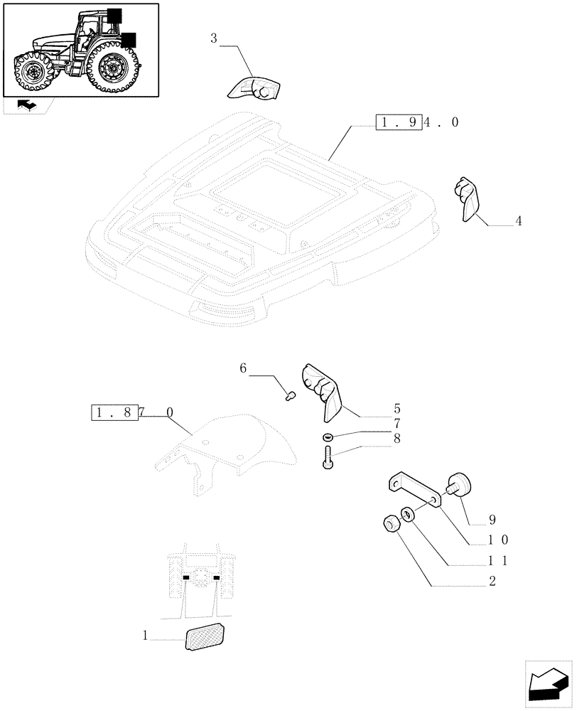 Схема запчастей Case IH FARMALL 105U - (1.91.7[03]) - REAR ROAD LIGHTING - W/CAB (06) - ELECTRICAL SYSTEMS