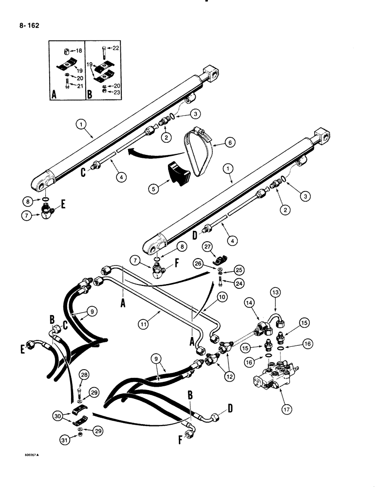 Схема запчастей Case IH 1835B - (8-162) - LOADER LIFT CYLINDER HYDRAULIC CIRCUIT (08) - HYDRAULICS