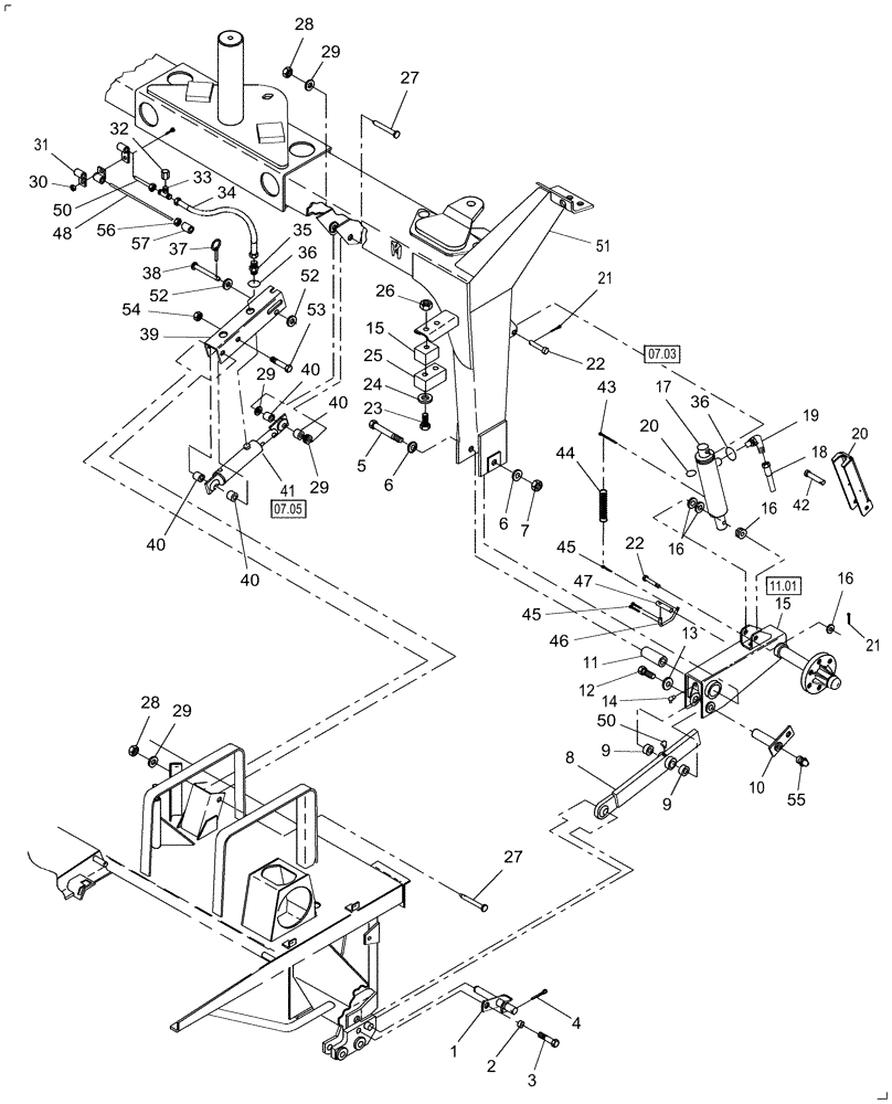 Схема запчастей Case IH DC132F - (12.11) - TRAILFRAME, LH (12) - MAIN FRAME