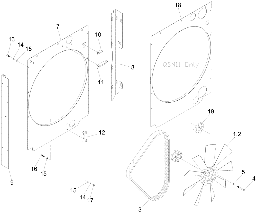 Схема запчастей Case IH A7700 - (C02.03[01]) - Cooling Fan, Drive Belt and Shroud {M11/QSM11} (01) - ENGINE