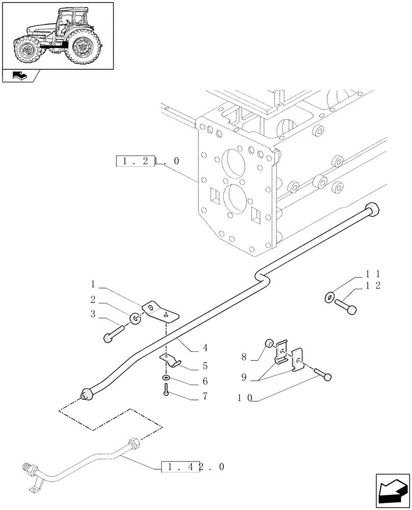 Схема запчастей Case IH FARMALL 85U - (1.33.2[02]) - IDLER CONTROLS - PIPES (04) - FRONT AXLE & STEERING