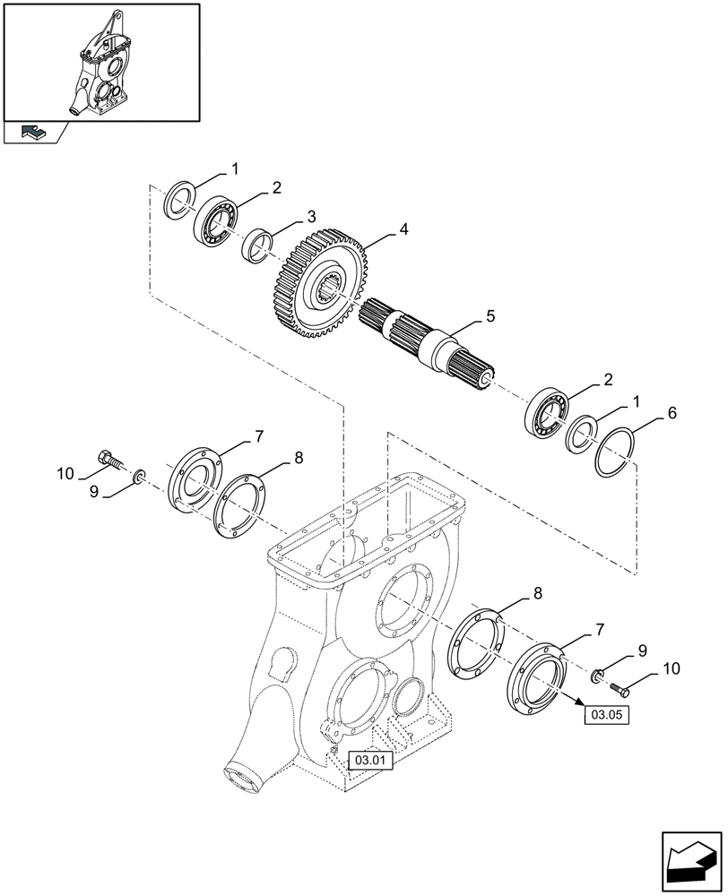 Схема запчастей Case IH LB333R - (03.04[01]) - MAIN GEARBOX, ARM SHAFT (03) - MAIN GEARBOX