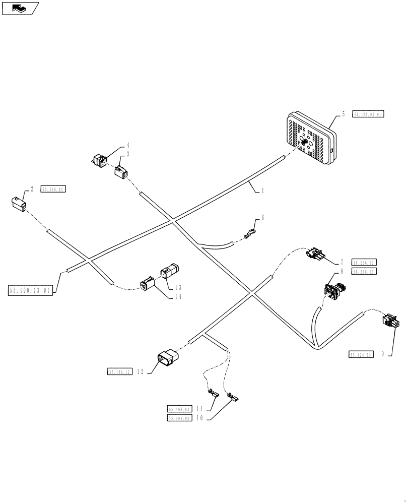 Схема запчастей Case IH 4430 - (55.100.13[02]) - FRAME HARNESS (55) - ELECTRICAL SYSTEMS